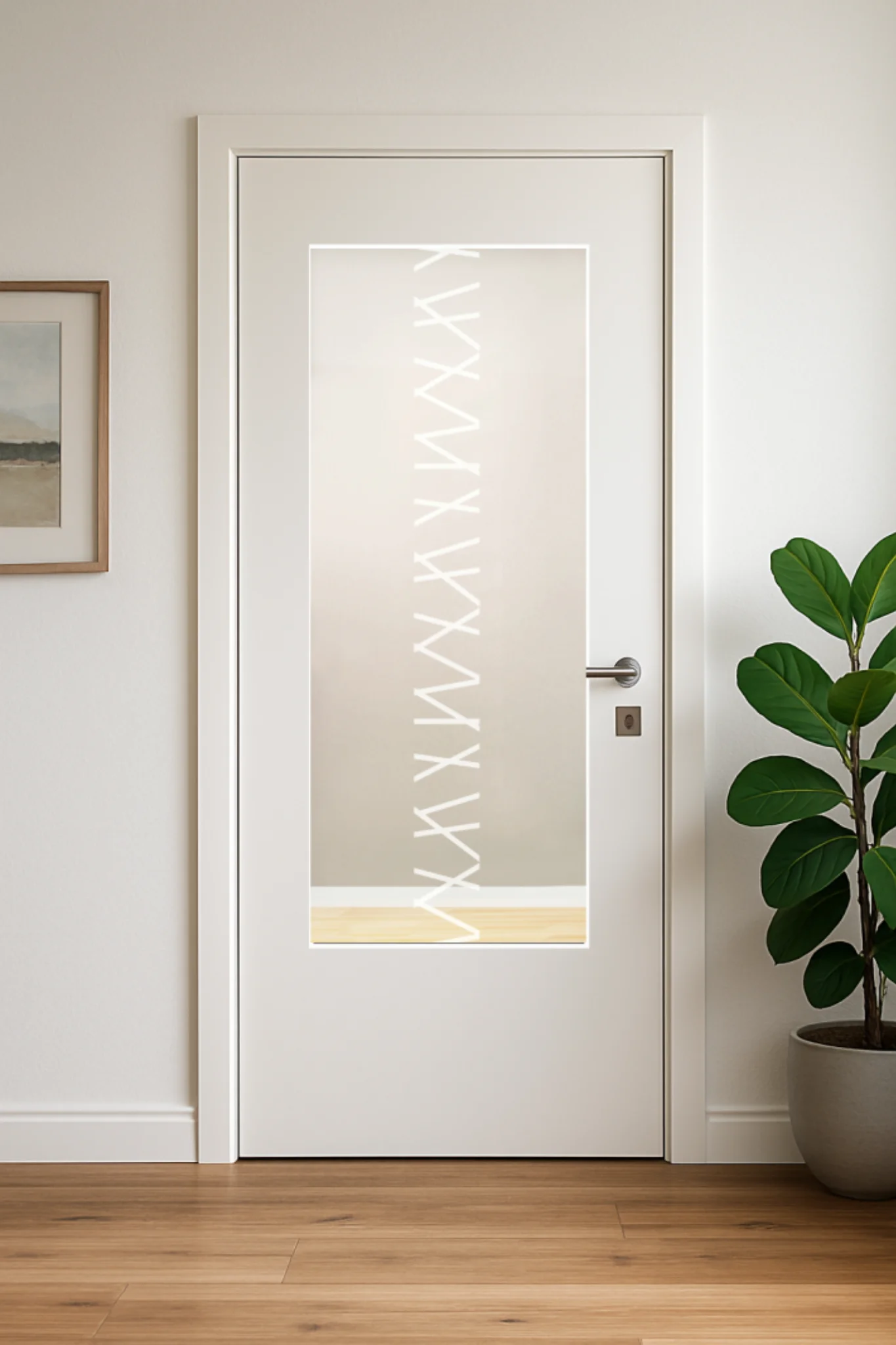 Glaseinsatz aus ESG Klarglas 4 mm mit Sandstrahlmotiv Mikado für Türen nach Maß