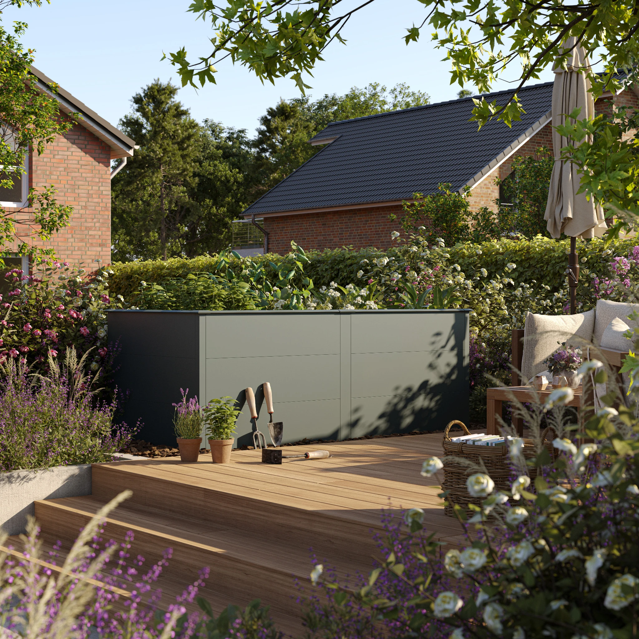 Hochbeet UrbanGrow XL Anthrazit Grau zur Bepflanzung von Gemüse und Kräutern im Garten