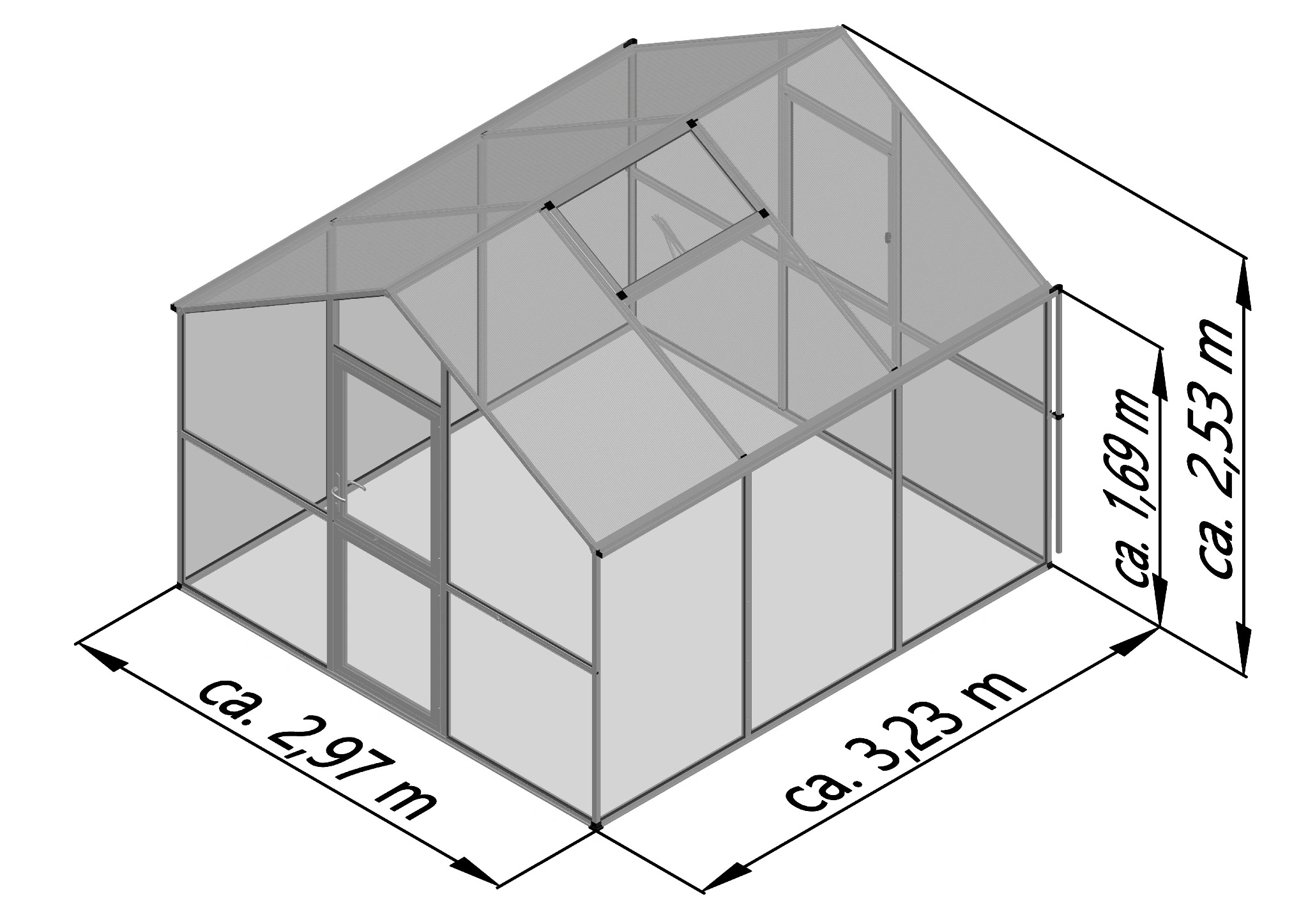 Glas Gewächshaus aus Aluminium mit ESG Sicherheitsglas als langlebiges Gewächshaus Ortasia III für Gartenpflanzen