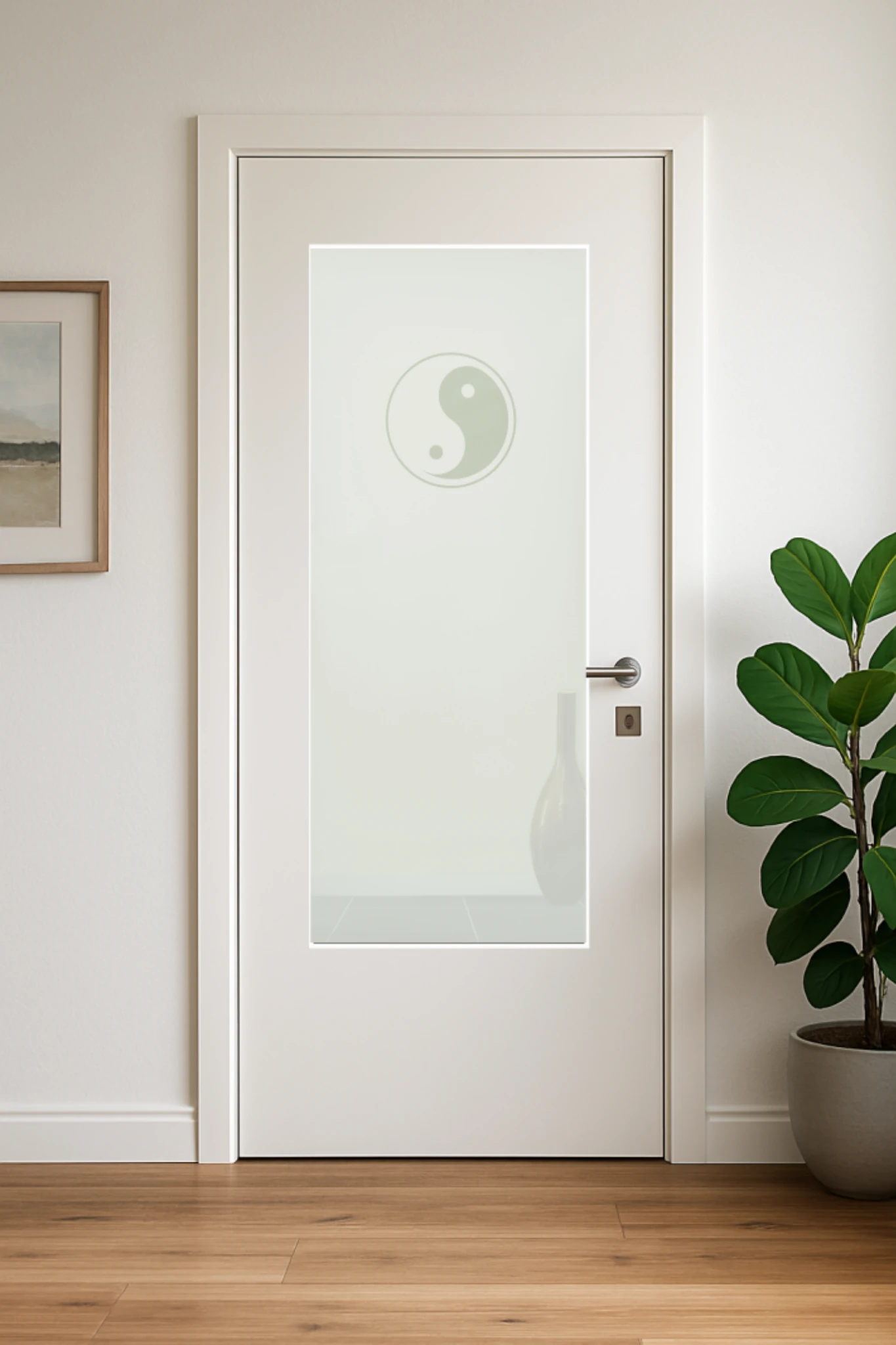 Glaseinsatz aus ESG Klarglas 4 mm mit Sandstrahlmotiv YingYang für Türen nach Maß