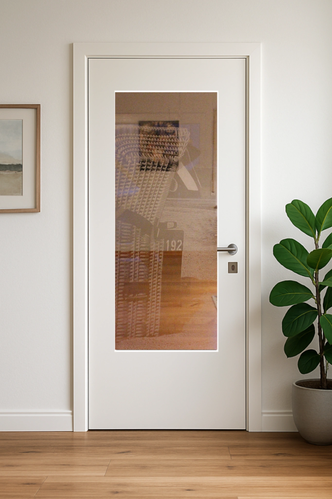 Glaseinsatz aus ESG Klarglas 4 mm mit Lasermotiv Strandkorb für Türen nach Maß