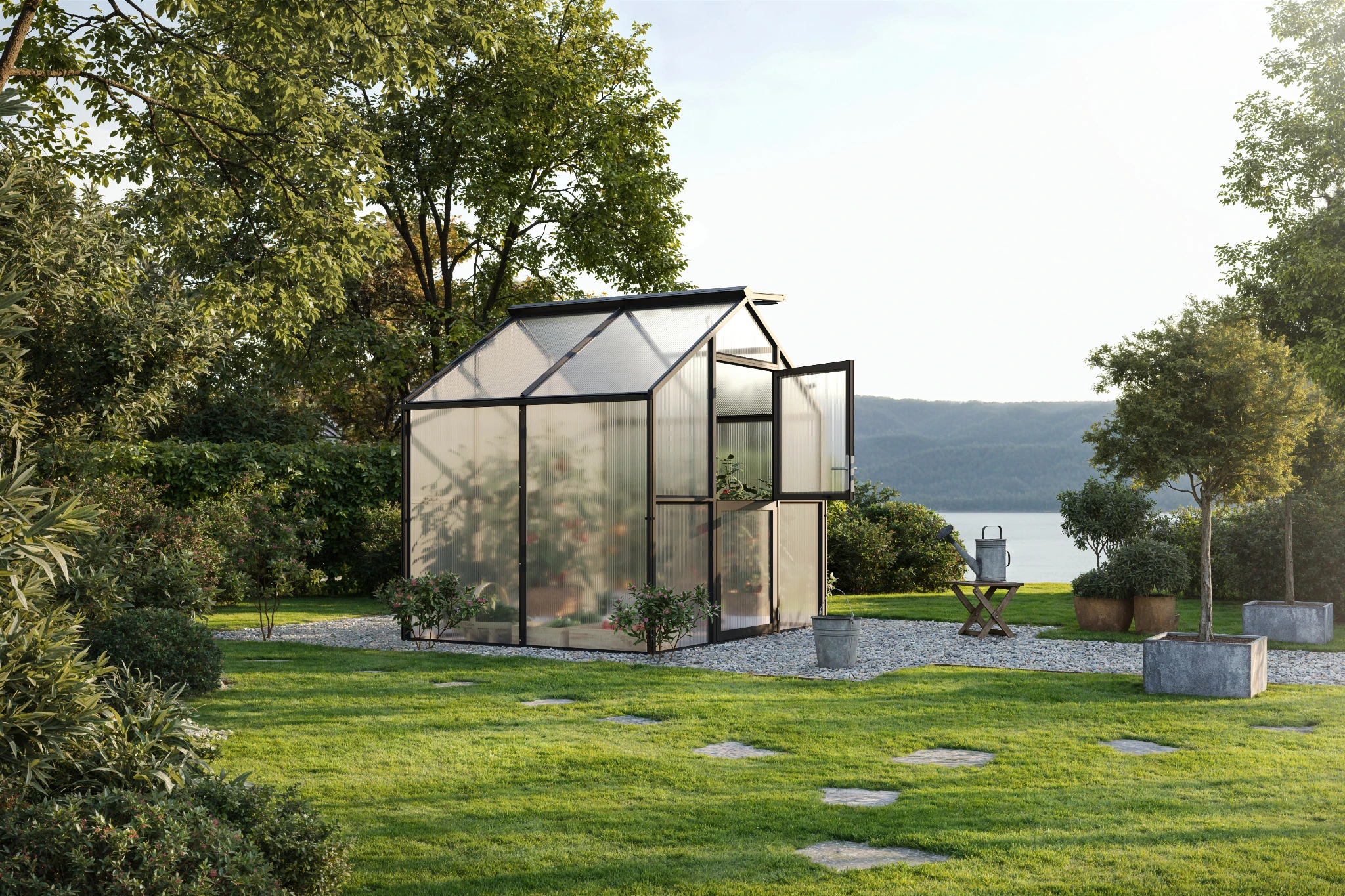 Gewächshaus aus Aluminium und Kunststoff HKP als langlebiges Gewächshaus Novum II für Gartenpflanzen