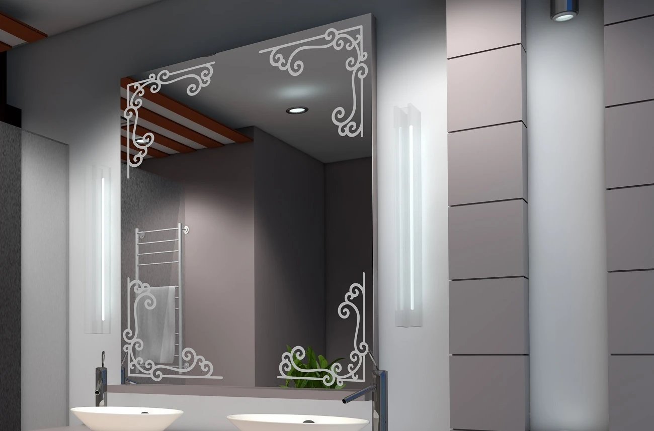 Design Spiegel mit Motiv Zierecken als dekorativer Wandspiegel
