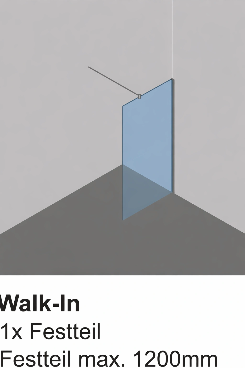 Walk-In Glasdusche mit Festteil und U-Profil als Duschabtrennung