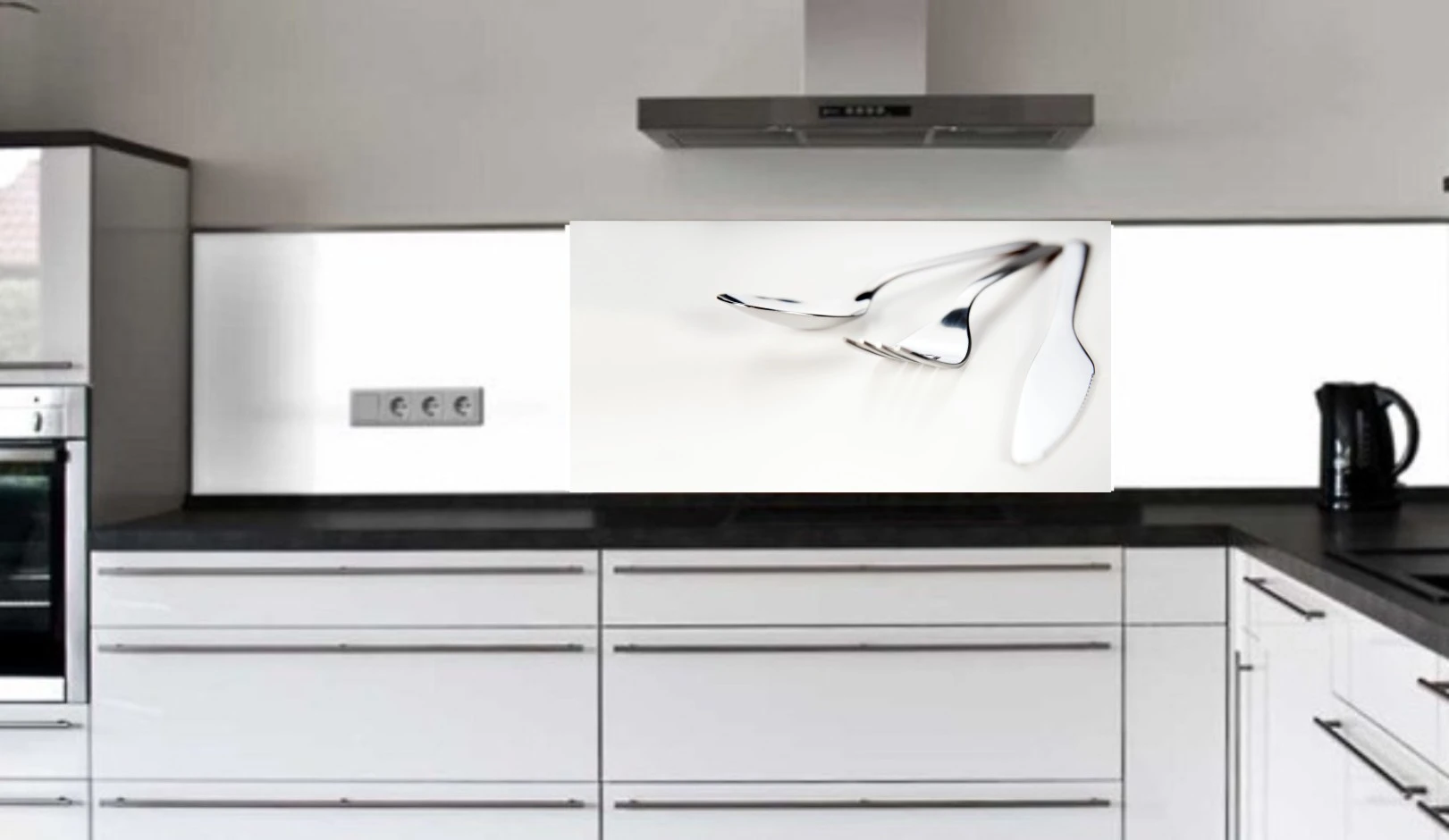 Küchenrückwand aus ESG Glas Glasbild mit Motiv Besteck in 4 mm, 6 mm oder 8 mm nach Maß gefertigt